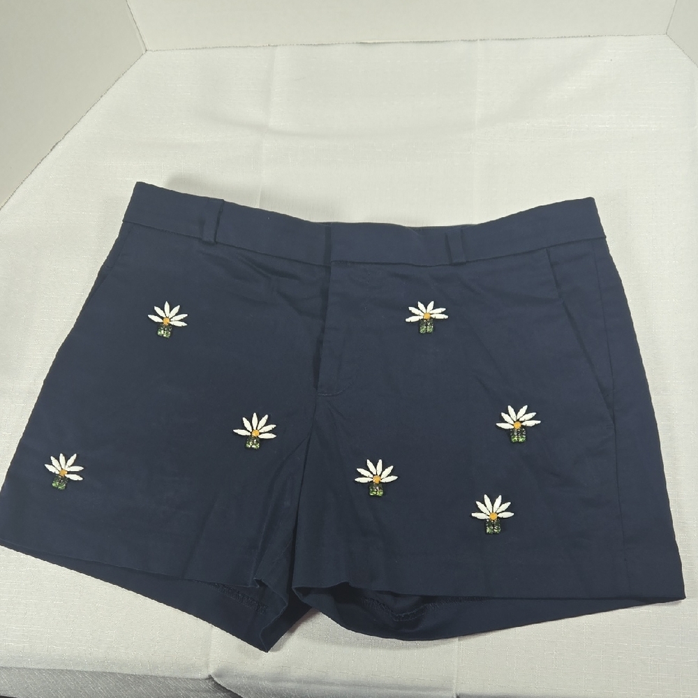 Banana Republic Womens 6 Petite Navy Floral Embellished Jewels Shorts